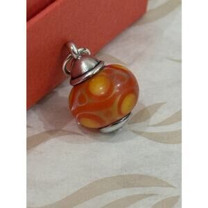 James Avery Retired Sterling Silver Orange Swirl Glass Art Conical Finial